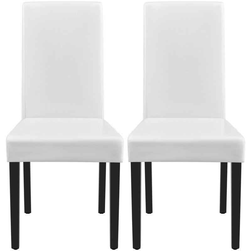 Faux Leather Dining Room Chairs with Rubberwood Legs, White