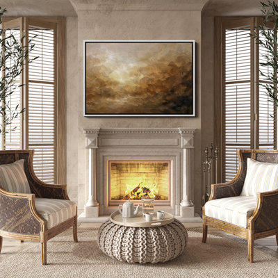 «Abstract Earth Tone Landscape with Radiant Light», reproduction d'art encadrée