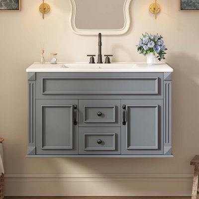 French Style Bathroom Vanity with Ceramic Sink and Soft-Closing Hinges
