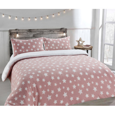 Velosso Teddy Soft Cosy Fleece Stars Blush Duvet Set