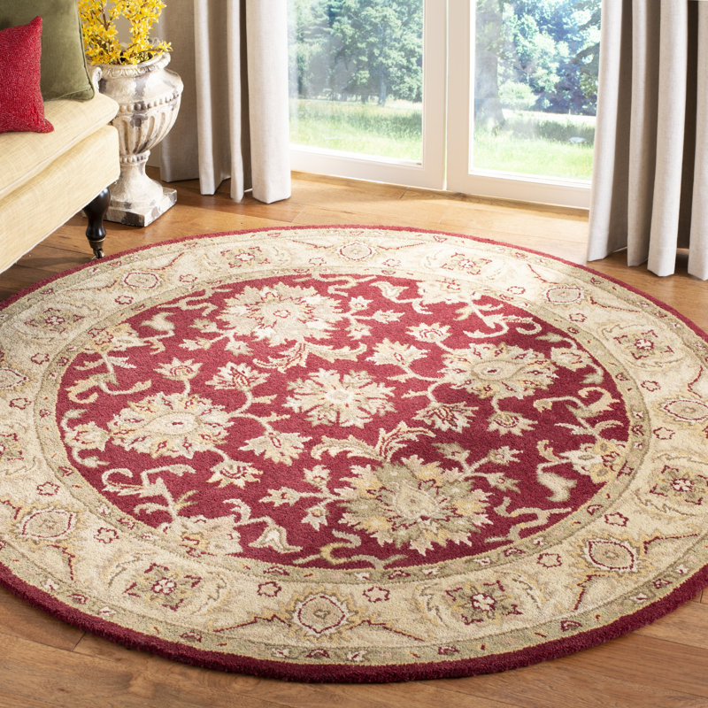 Tapis rouge / doré en laine touffeté à la main Dunbar, Rond 3 pi 6 po