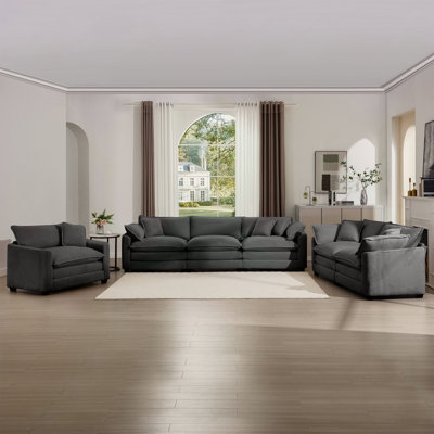 Canapé modulaire 3 pièces Canapé modulaire confortable, 1 canapé modulaire simple, 1 canapé modulaire 2 places, 1 canapé modulaire 3 places en velours côtelé gris