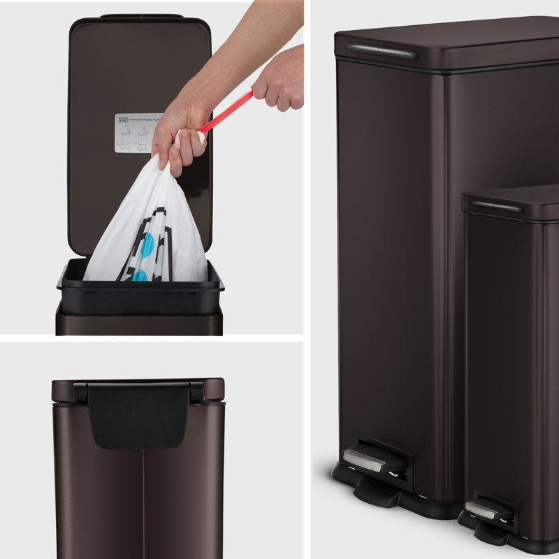 Ensemble de poubelles minces 8 gallons et 3 gallons en acier inoxydable avec pédales et couvercles à fermeture en douceur Home Zone Living