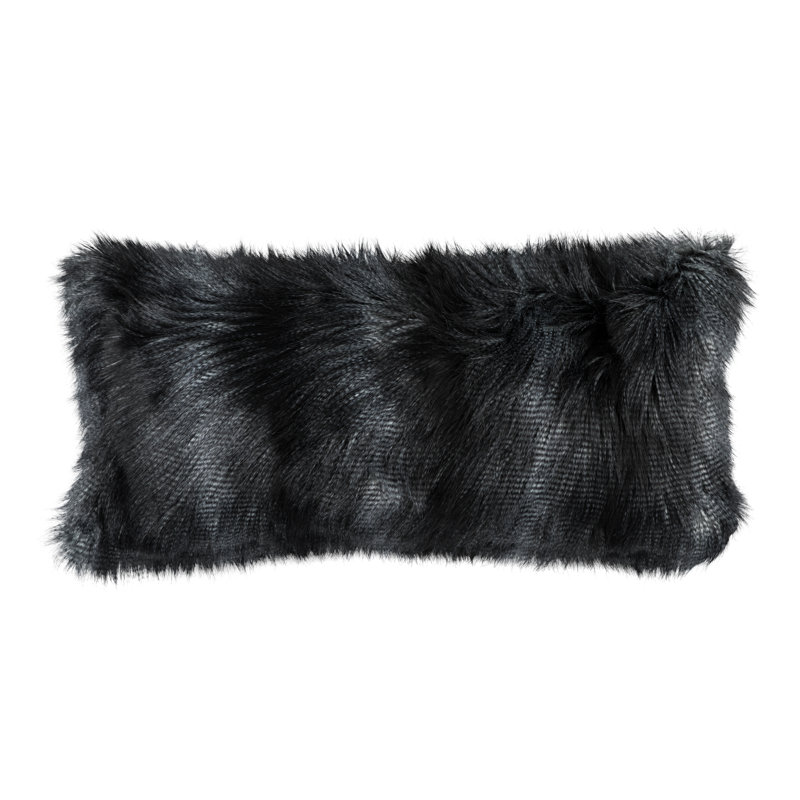 Black Faux Fur Rectangular Lumbar Pillow