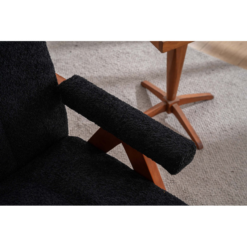 Méridienne Mid-Century moderne avec structure en chêne massif et tissu chenille, 1, Noir
