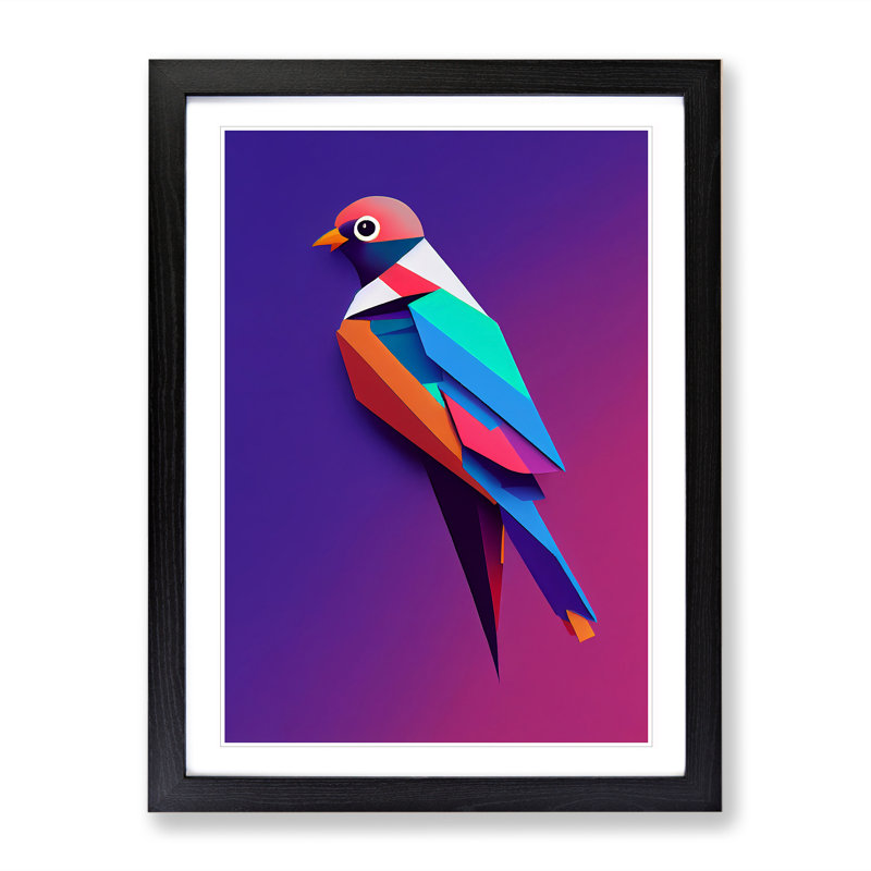 Colourful Bird No.4 - Print, 66cm H x 48cm W x 2cm D, Black Framed, White