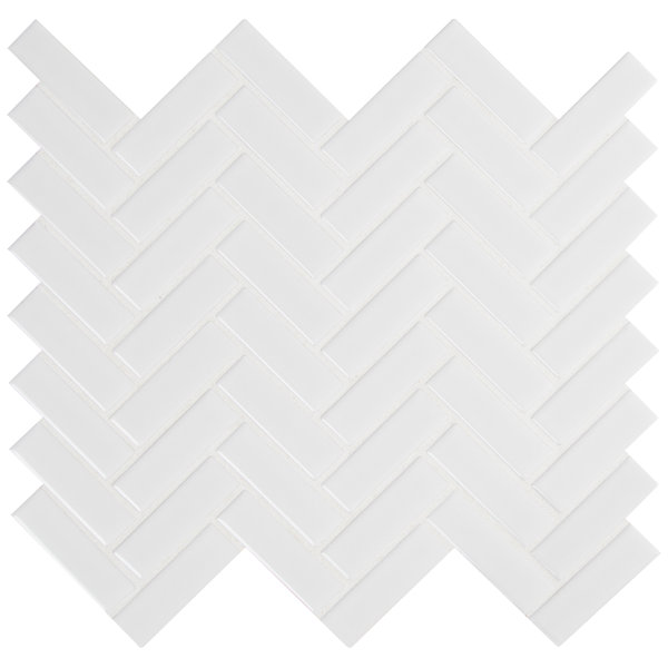 Ackland Silica White Herringbone 13 in. x 13 in. Glossy Porcelain Mosaic Floor and Wall Tile