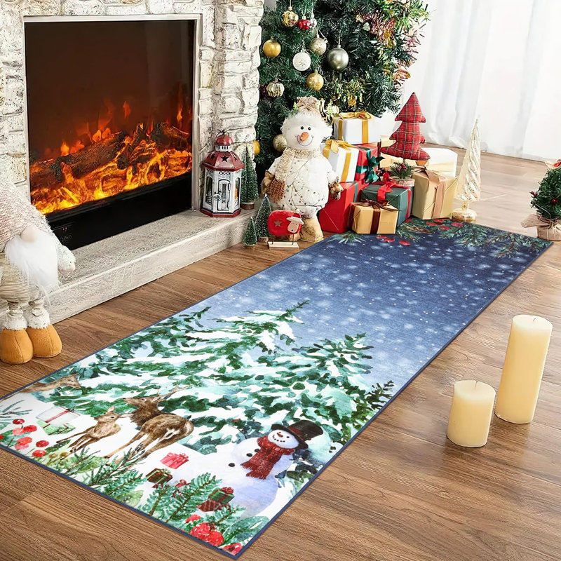Tapis d'entrée 2 x 6 pi lavable pour tapis d'entrée de Noël à poils courts et antidérapant, Tapis de couloir 2 pi x 6 pi