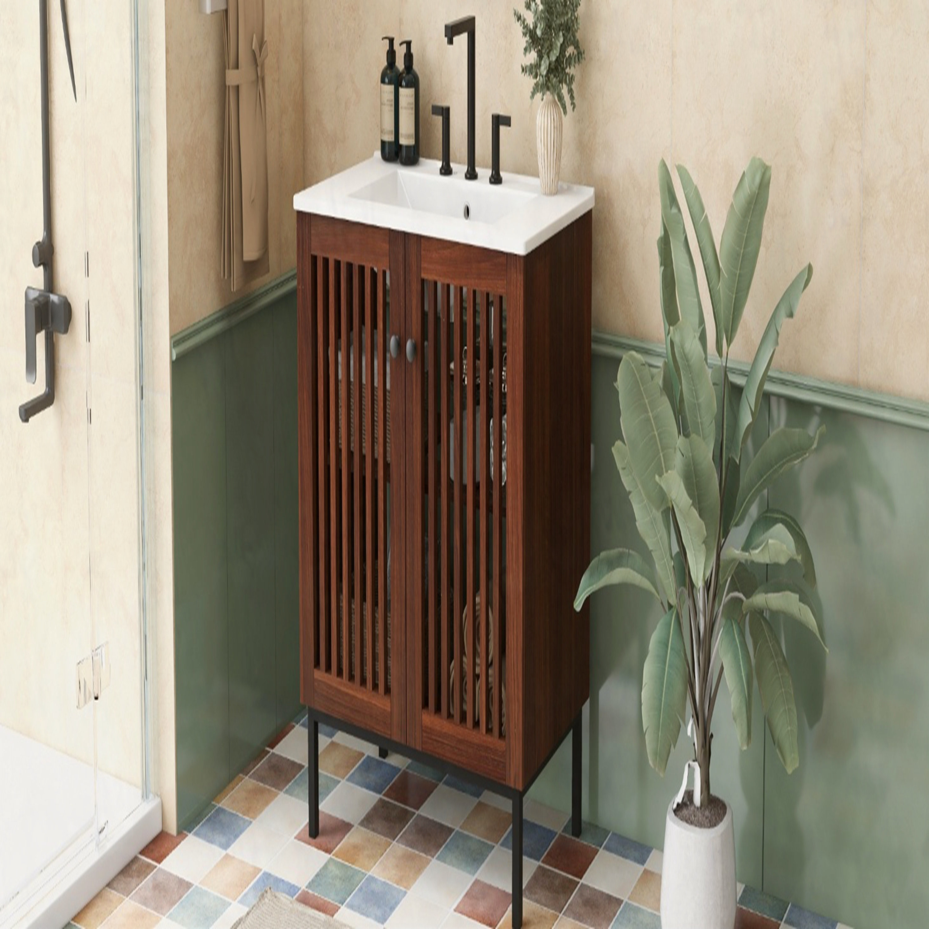 Jeltyprey Modern 30-Inch Dark Brown Bathroom Vanity | Wayfair