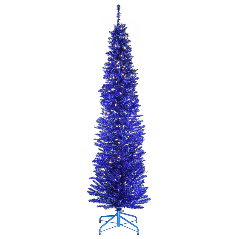 Blue Tinsel Tree with Clear Lights, 7'
