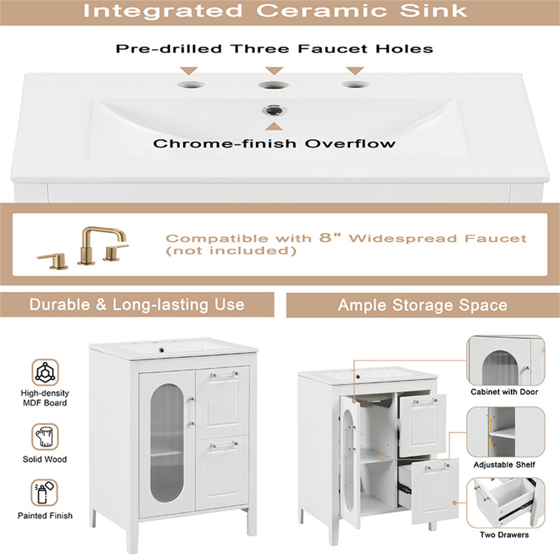 Ilionora 24 " W Freestanding Standard Single Vanity Bathroom Vanity With Ceramic Top