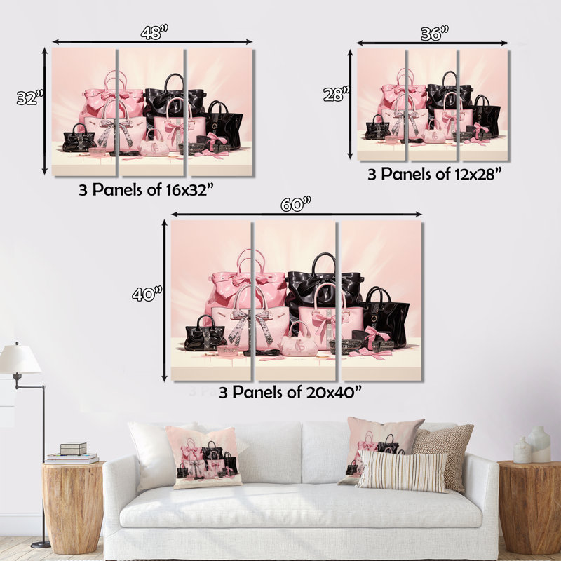 «All I Need Is My Designer Sacs IV», reproduction sur toile 3 pièces, H 28 po x l 36 po
