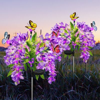 Huckstadt Solar Garden Lights,Wisteria Flowers And Butterfly Lights,Swaying With The Wind,Mother's Day Gift(Set of 2)