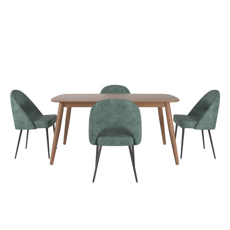 Ensemble de salle à manger Faught Mid-Century, Noyer, Sarcelle