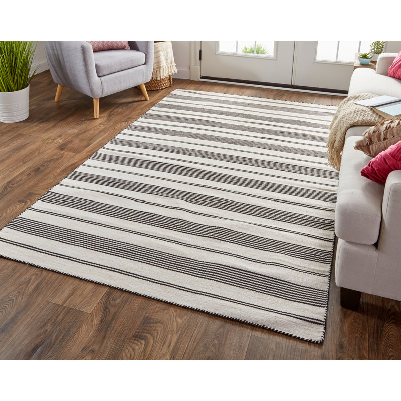 Tapis noir à motif abstrait tissé à plat à la main Perci, Rectangle 8 pi x 11 pi