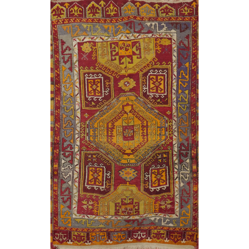 Tapis turc antique à motif géométrique anatolien 4 x 6