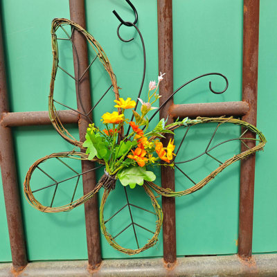 1 Piece Spring Summer Butterfly Vine Garland, DIY Frame Hanging Decorative Garland for Home Garden Porch and Party Decorations, Yellow