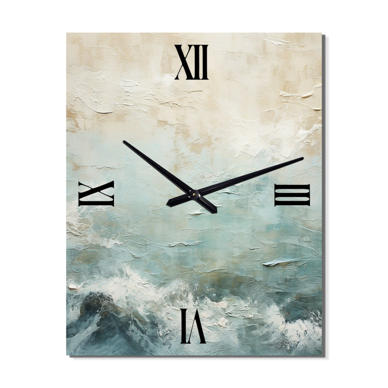 Horloge murale moderne en métal bord de mer beige et bleu River I, Surdimensionné