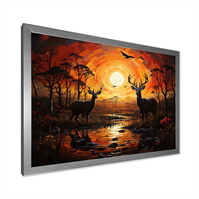Cerf vibrant Afrique I sur toile, H 30 po x l 40 po x P 1,5 po, Cadre photo argenté