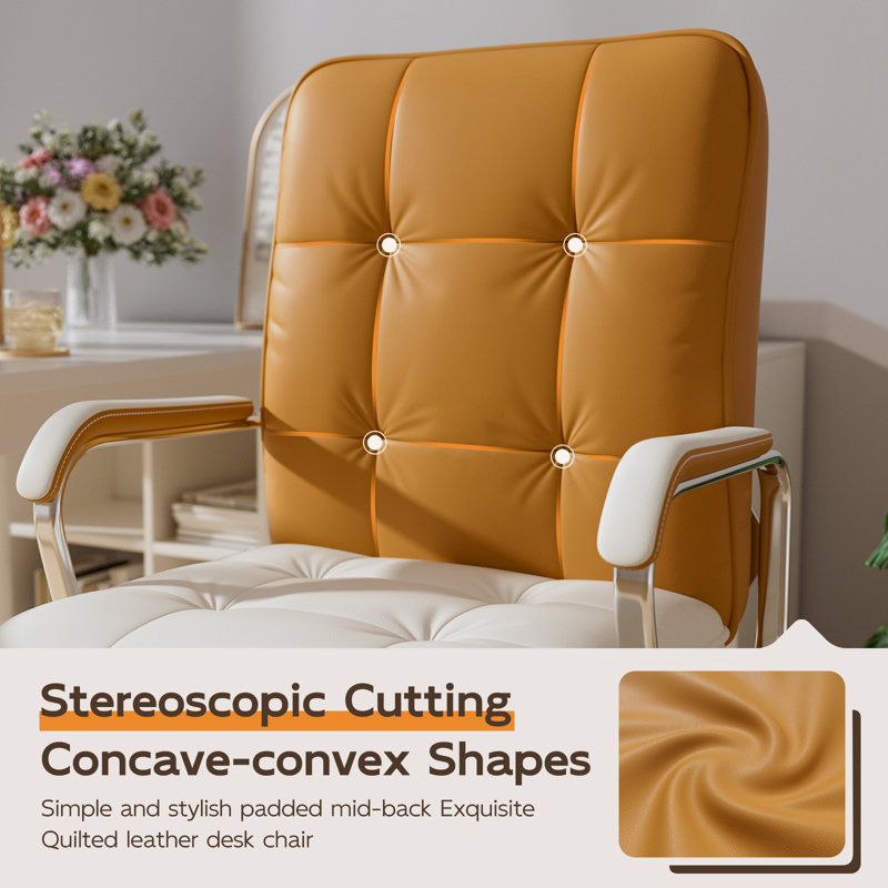 Home Office Desk Chair, Swivel Computer Desk Chair with Wheels and  Arms, Adjustable Height and Tilt, Orange/White