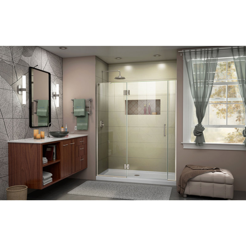 DreamLine Unidoor-X 41.5 - 42 inch W x 72 inch H Frameless Hinged Shower Door in Brushed Nickel, Reversible, 42"
