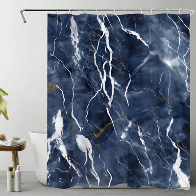 Rideau de bain à motif de marbre avec crochets, bleu marine, 72 x 72 pouces (180 x 180 cm)