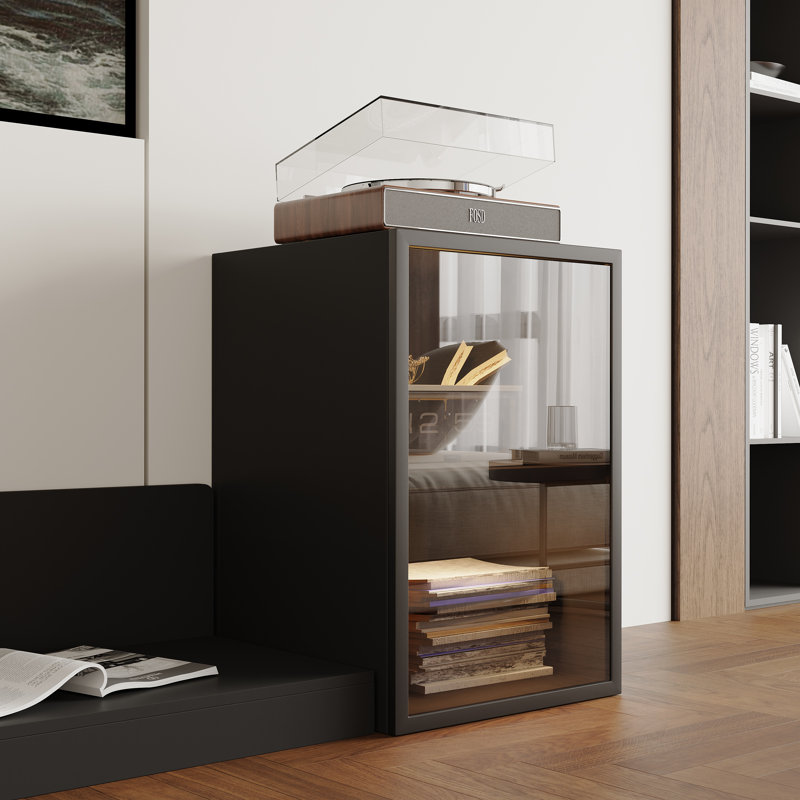 20''H Glass Display Cabinet With 2-Tier Shelves And Led Sensor Light For Living Room Game Room, Black