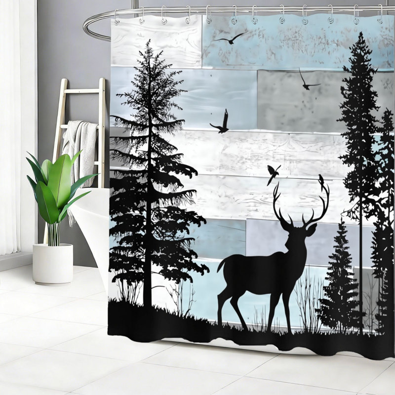 Rideau de douche gris à motif cerf des bois, 183 cm x 183 cm, pour salle de bain.