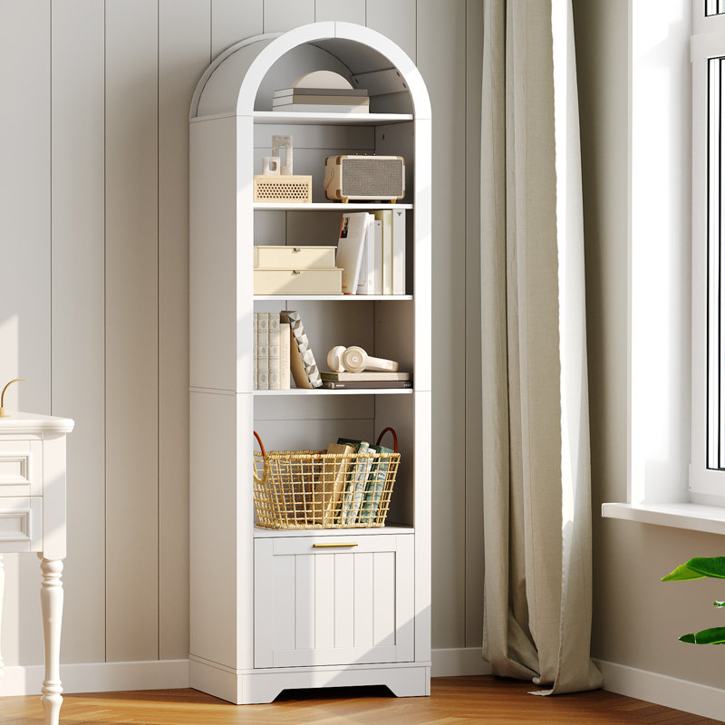 71" Arched Cabinet Bookcase with Drawer and Shelves