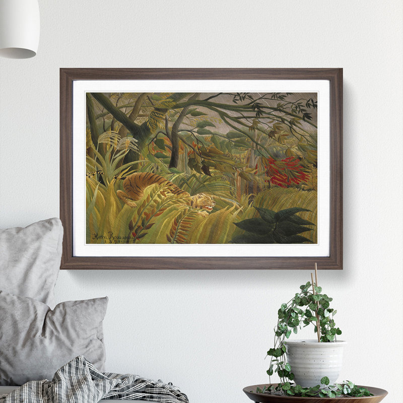Tiger in a Tropical Storm by Henri Rousseau - Picture Frame Painting, 27cm H x 36cm W x 2cm D, Walnut