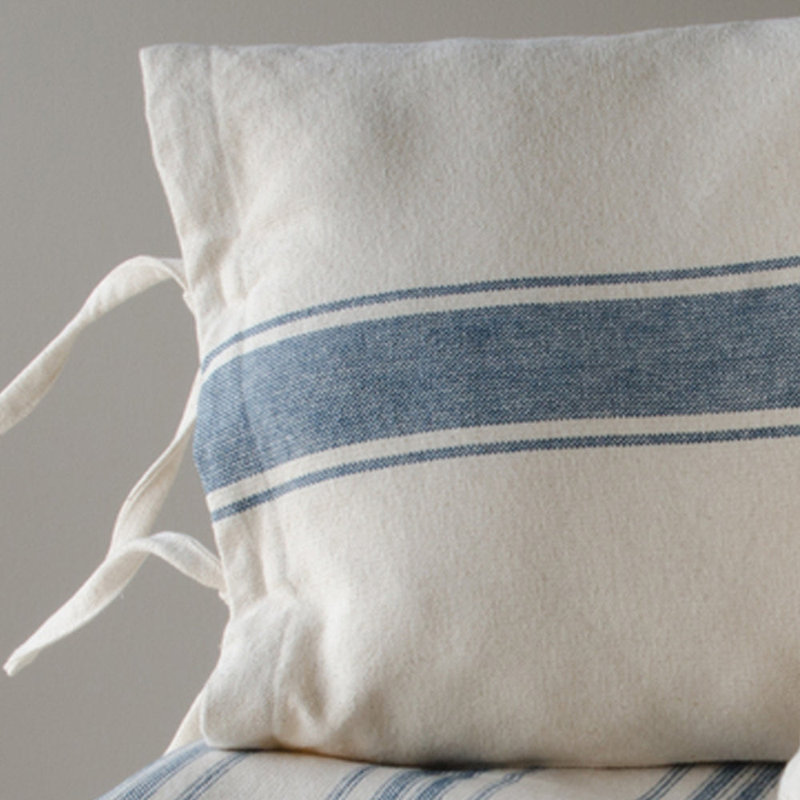 Housse de coussin carré en coton, Bleu colonial / crème
