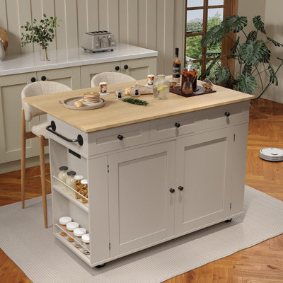 Kitchen Island with Power Outlet & LED Lights - Bakers Rack with Storage