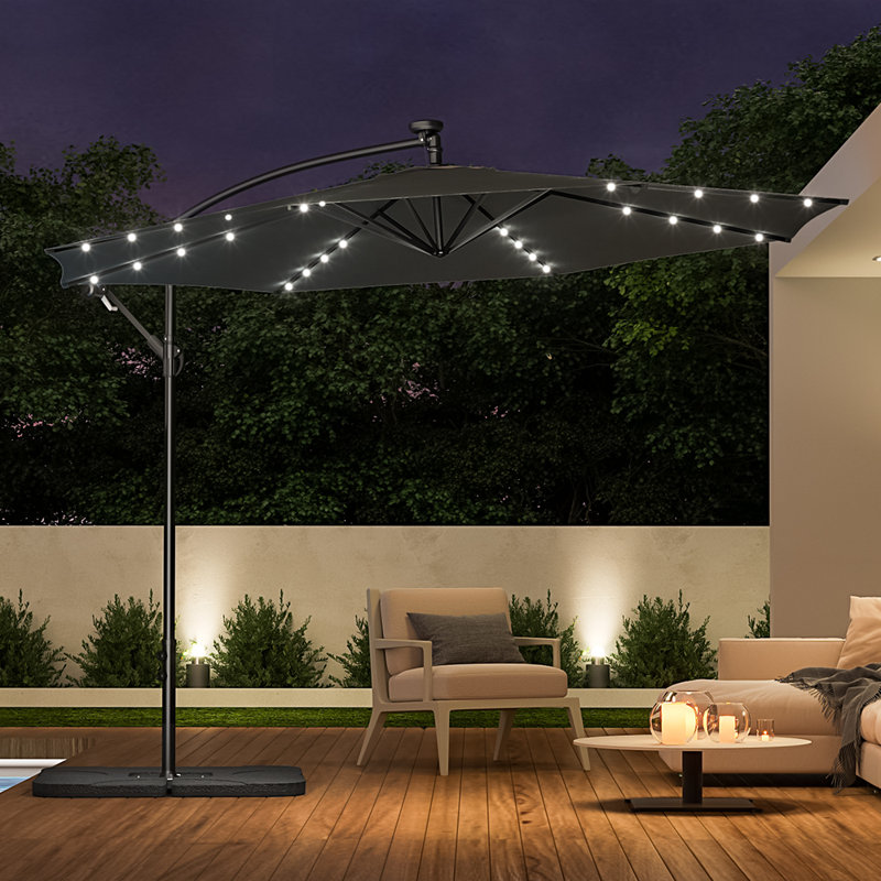 Arlo 3m Cantilever Parasol with LED Light, Dark Grey