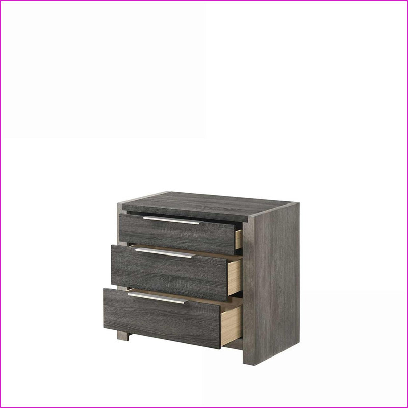 Jehoram Gray Upholstered 3-Drawer Bedroom Nightstand