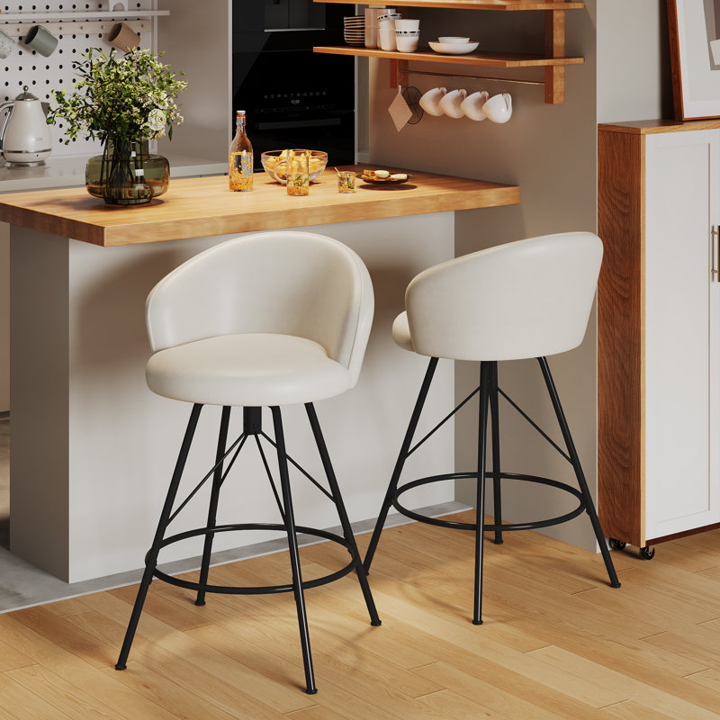 Upholstered Counter Stool With Metal Frame, Beige, Counter Stool (26" Seat Height)