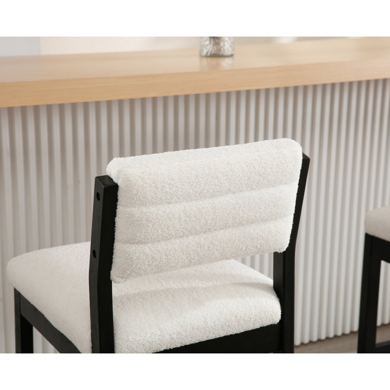 Tebbo Upholstered Counter Stool with Solid Wood Frame, Black, White