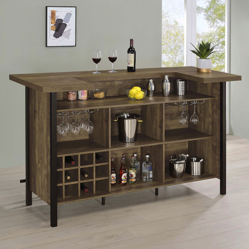 Lampton Rustic Oak Freestanding Home Bar