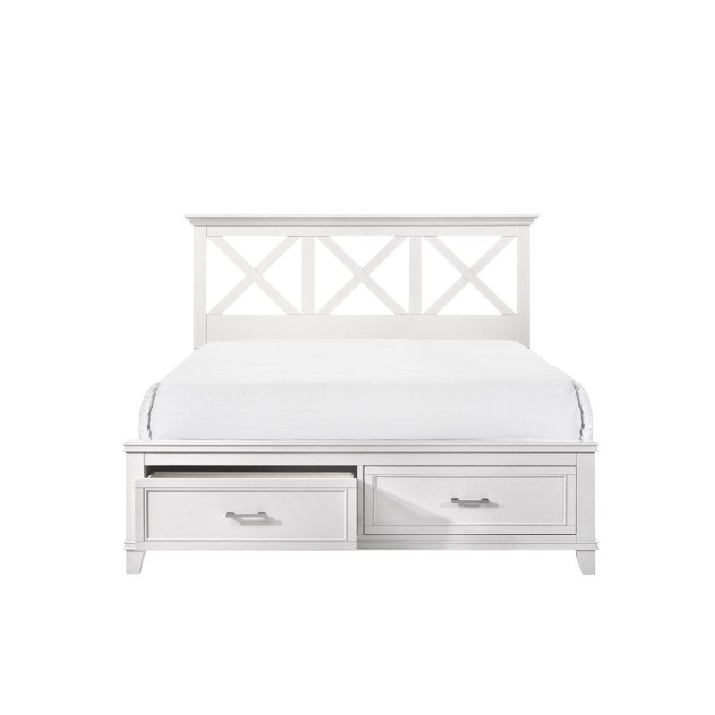 Lit avec rangement en X, Blanc, Grand lit
