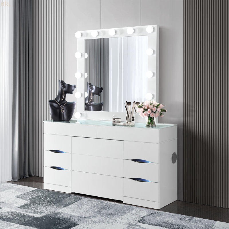 ELISA  VANITY SET WITH STOOL, Black