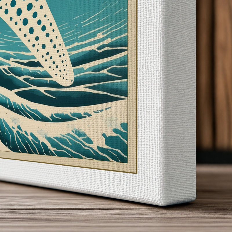 Starfish and Wave Japandi - Wrapped Canvas, 18x12 - 45.7 x 30.5 cm, White Border