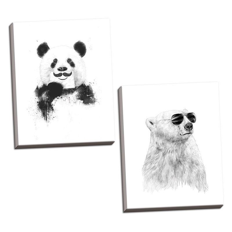 « ne pas laisser le soleil se détendre et amusant panda », ensemble de 2 reproductions de dessins, Toile tendue
