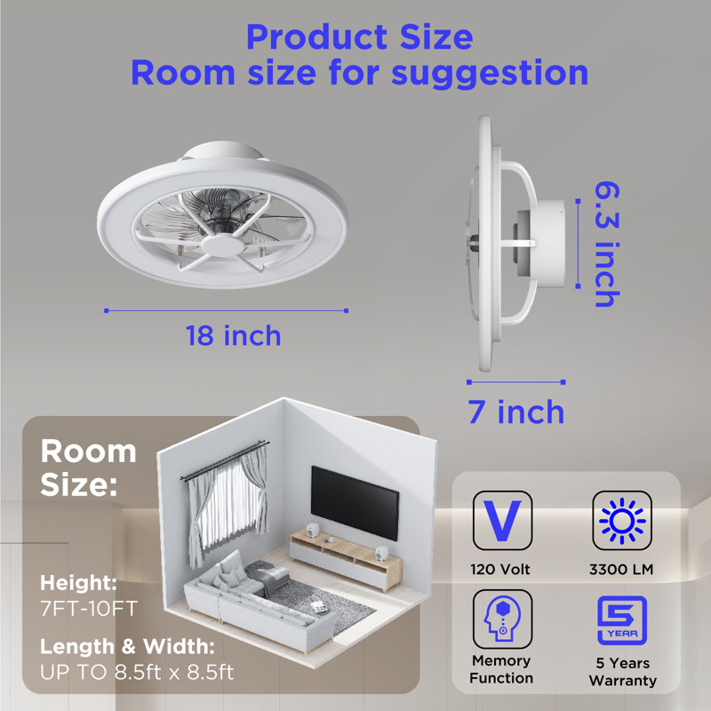 Ventilateur de plafond de chambre à coucher 18 po avec lumières DEL Kath