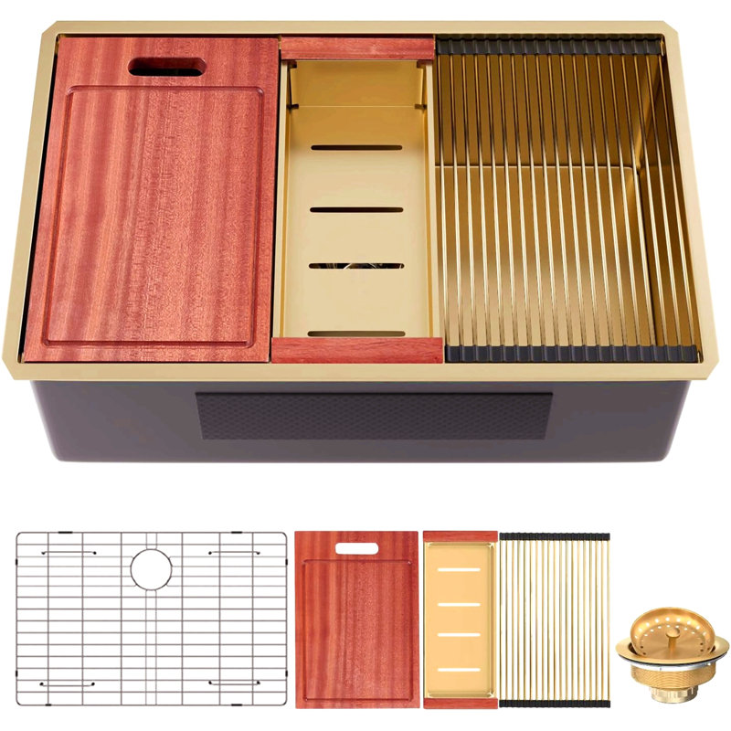 Évier de cuisine encastrable 32 pièces 32 po x 19 po - Évier de cuisine en acier inoxydable de calibre 16 - encastré à la main - R10 - Rayon de 10 po à 10 po avec accessoires sur mesure