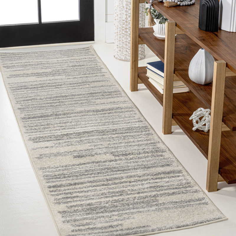 Nastazja Modern Berber Stripe Cream/Gray Rug, Runner 2'2" x 8'