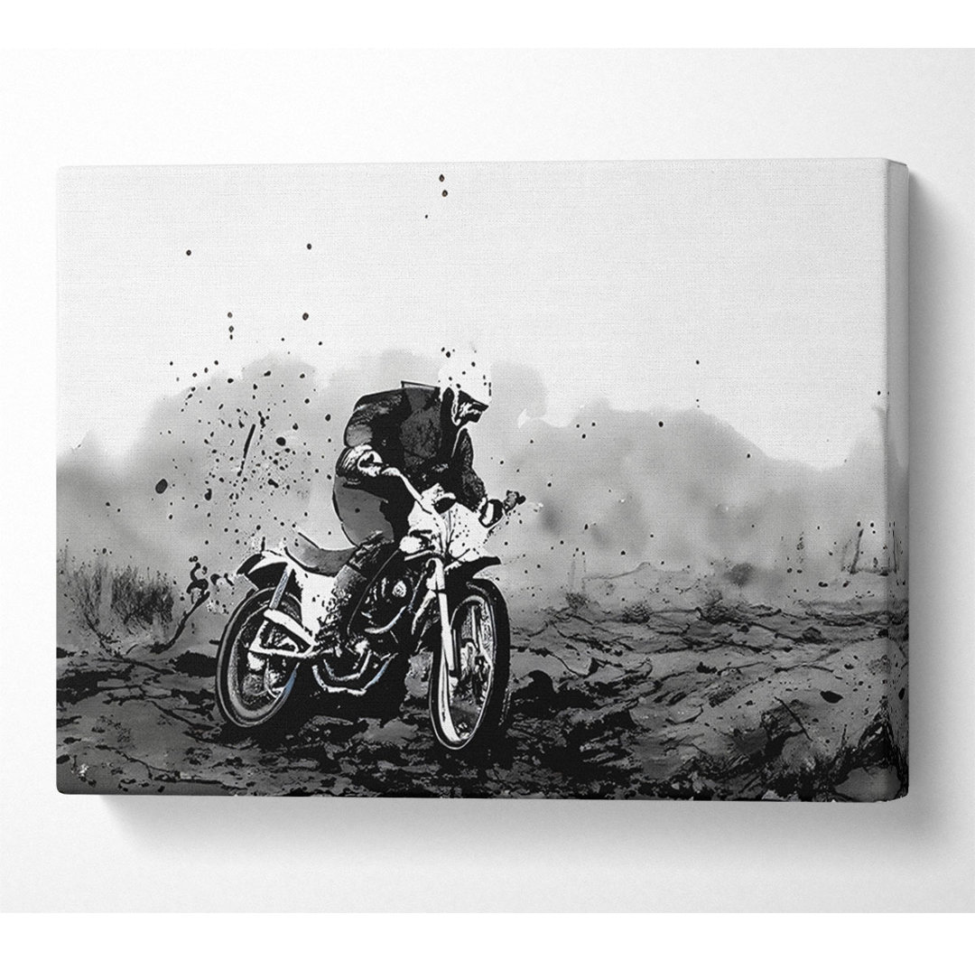 Motor Bike In The Mud B N W - Leinwandbilder auf Leinwand