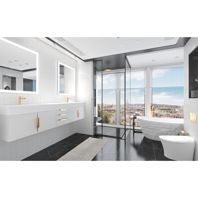 84" Amazon Double Bathroom Vanity with Top, White, Gold, White