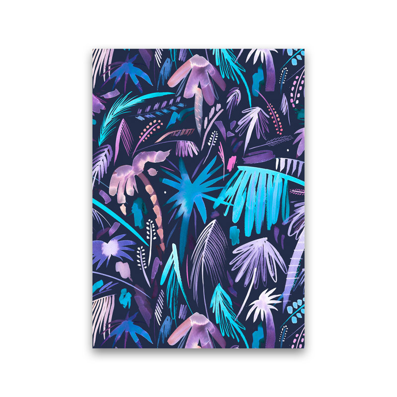 Brushstrokes Tropical Palms Navy - Print, No Framed, 84cm H x 60cm W x 1cm D