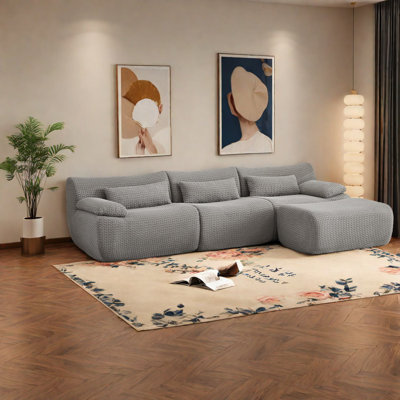 Canapé moderne en velours côtelé gris, meubles de salon durables, aucun assemblage requis