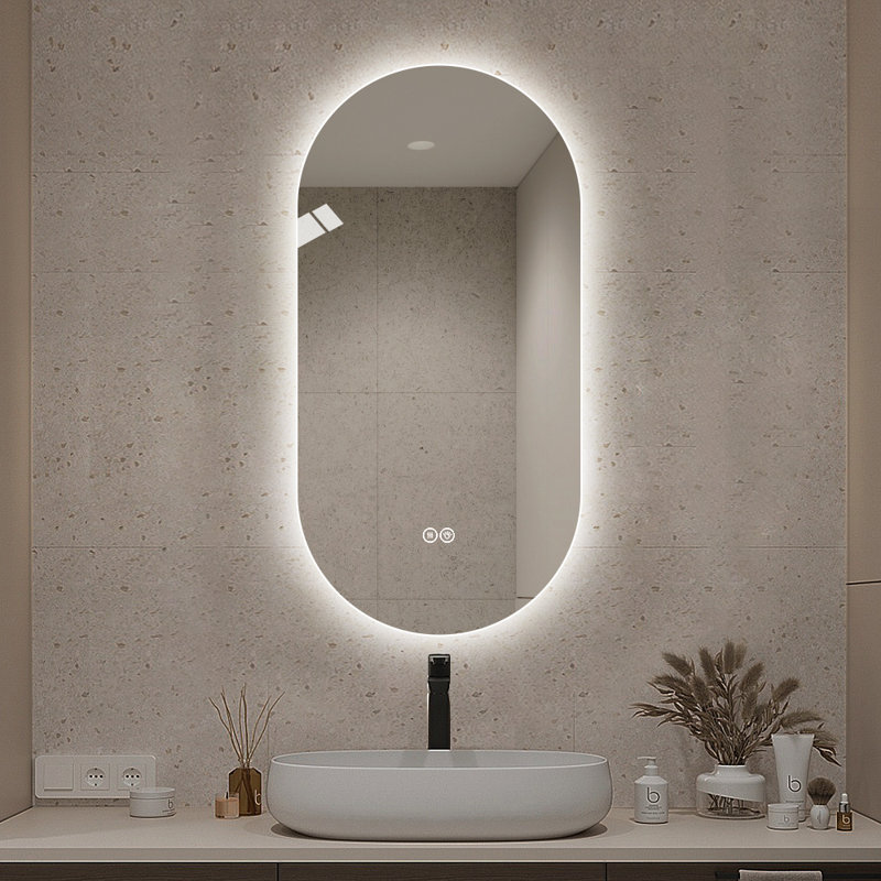 36" x 22" Frameless Oval LED Backlit Bathroom Mirror, 3 Color Dimmable Light, Anti-Fog, Touch Control, Explosion-Proof, Wall Mounted Vanity Mirror
