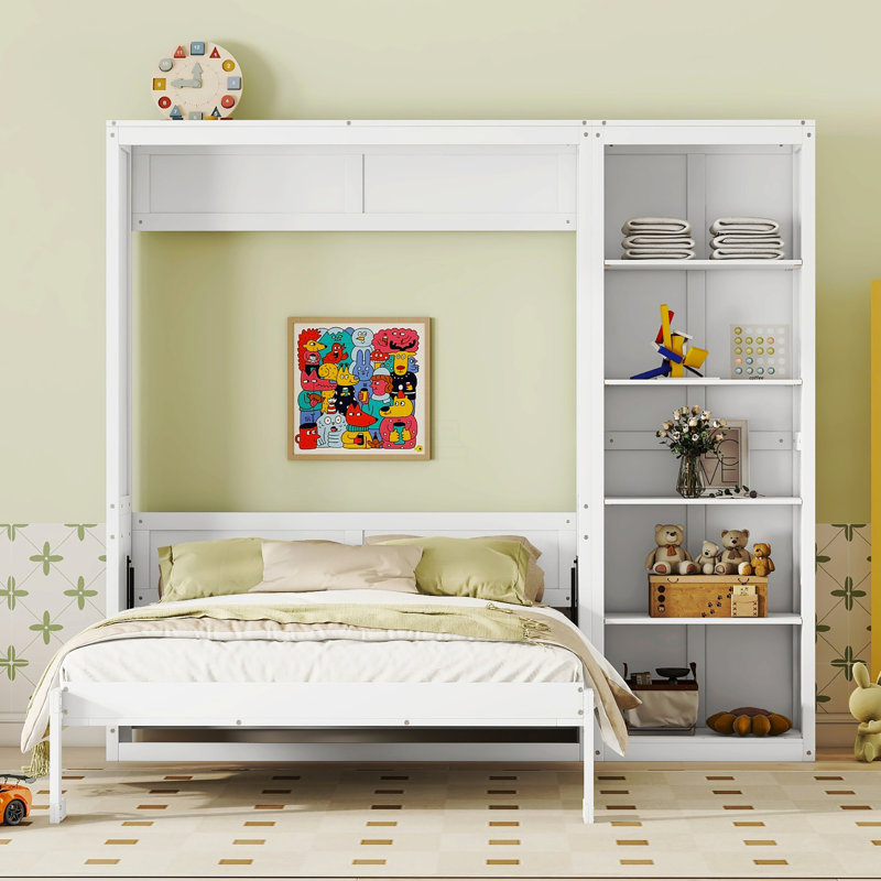 Grand lit escamotable mural avec tablettes